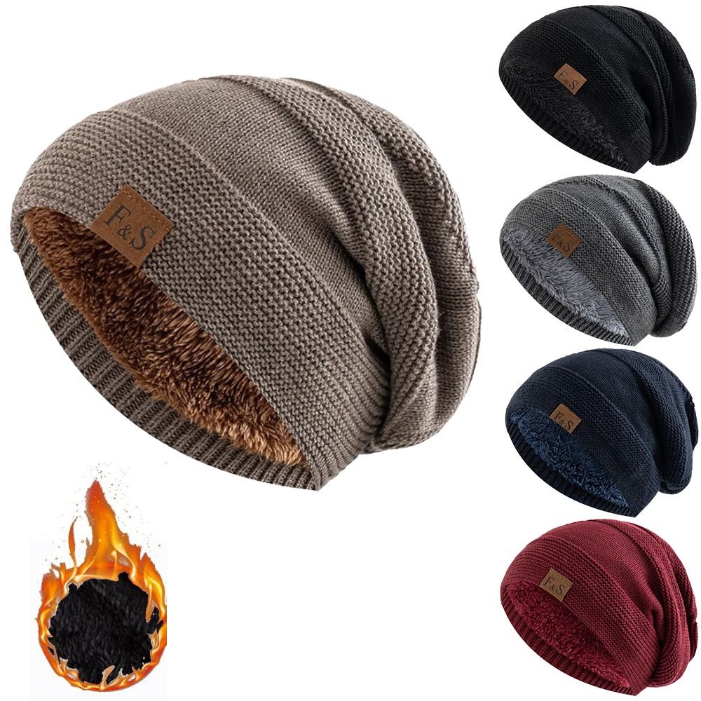 Beanie Cuffed Knit - Повседневная зимняя шапка-бини с меховой подкладкой,
