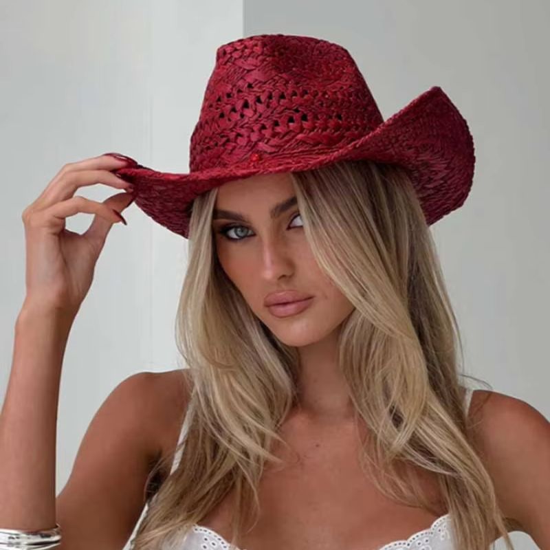 Cowboy Hat Straw - Ковбойская шляпа, красная летняя соломенная шляпа